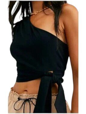 Free People Jayne Wrap Top Black One Shoulder Asymmetrical M